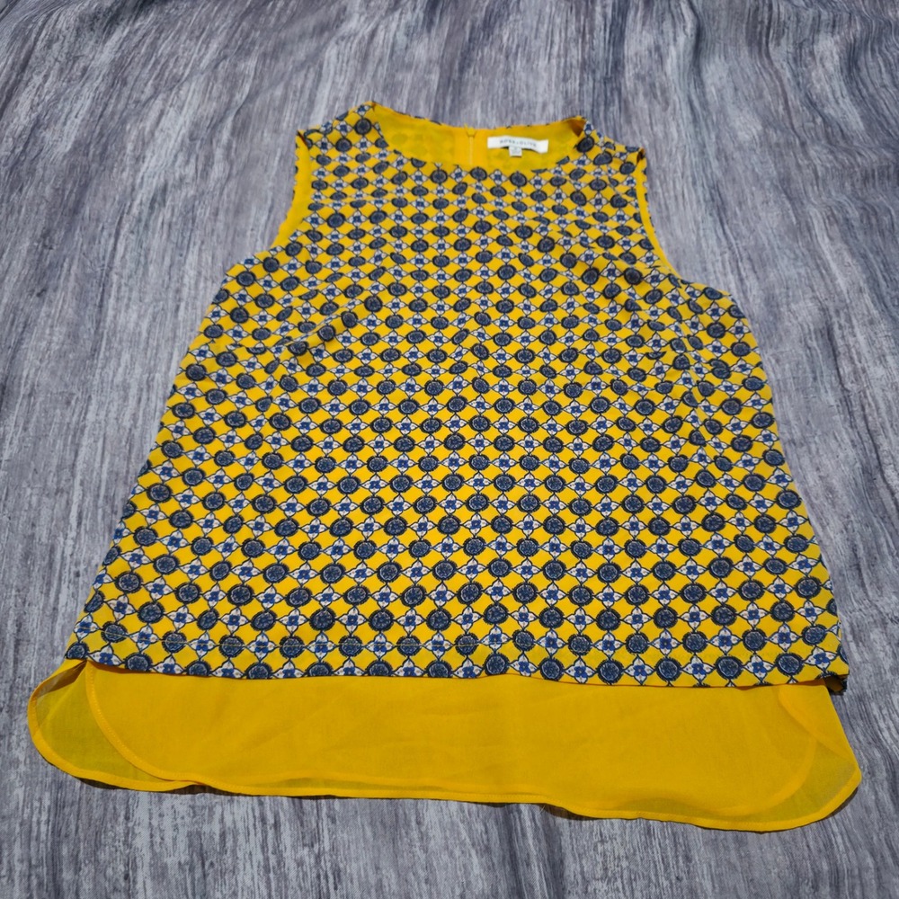 Rose Olive Yellow Geometricโ Print Sleeveless Blouse Top Women's Size M